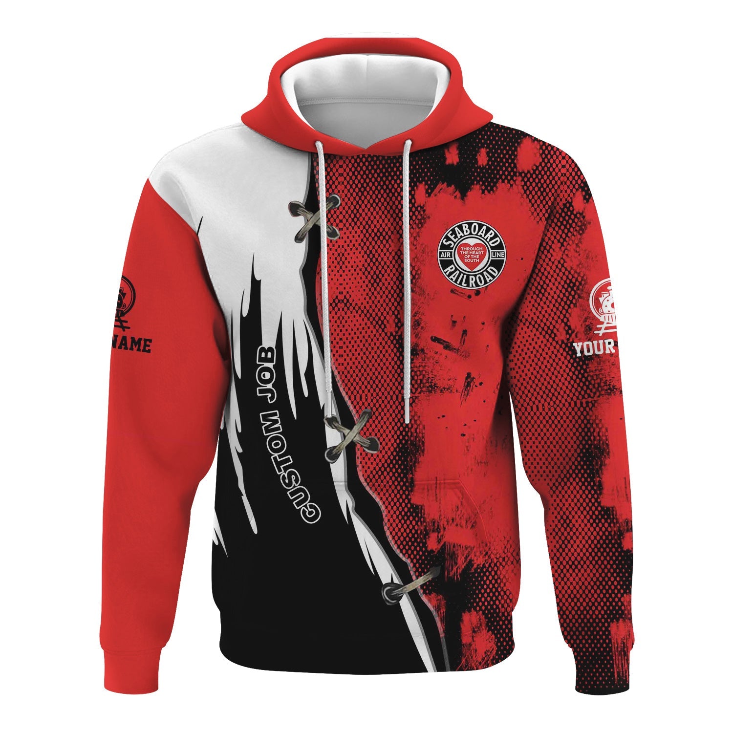 Railspirit Personalized Seaboard Air Line Railroad Hoodie Retro Stitches Design with Custom Position Train Zip Up Hoodie