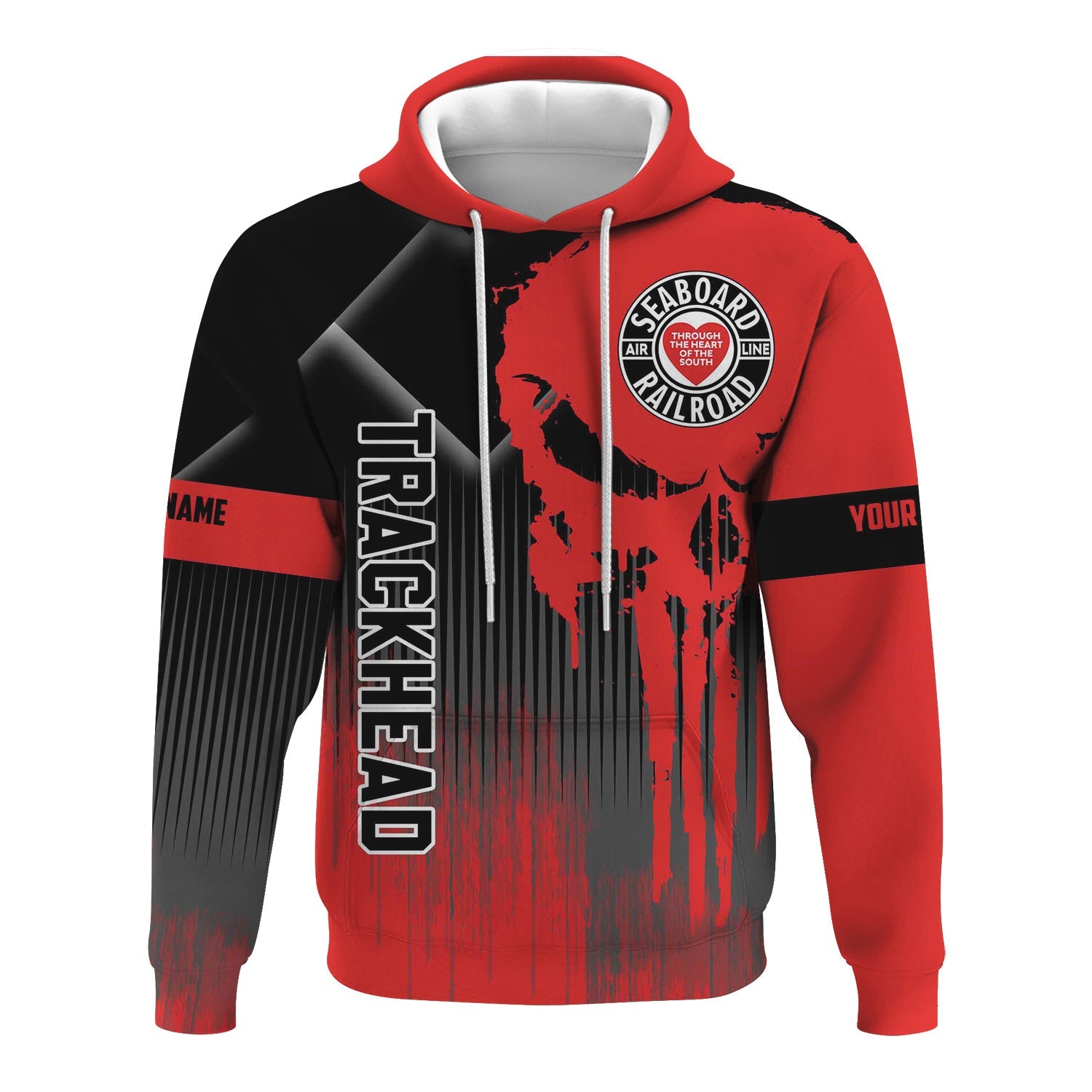Railspirit Personalized Seaboard Air Line Railroad Hoodie Skull Design with Custom Job Train Zip Up Hoodie for Trackhead Crew