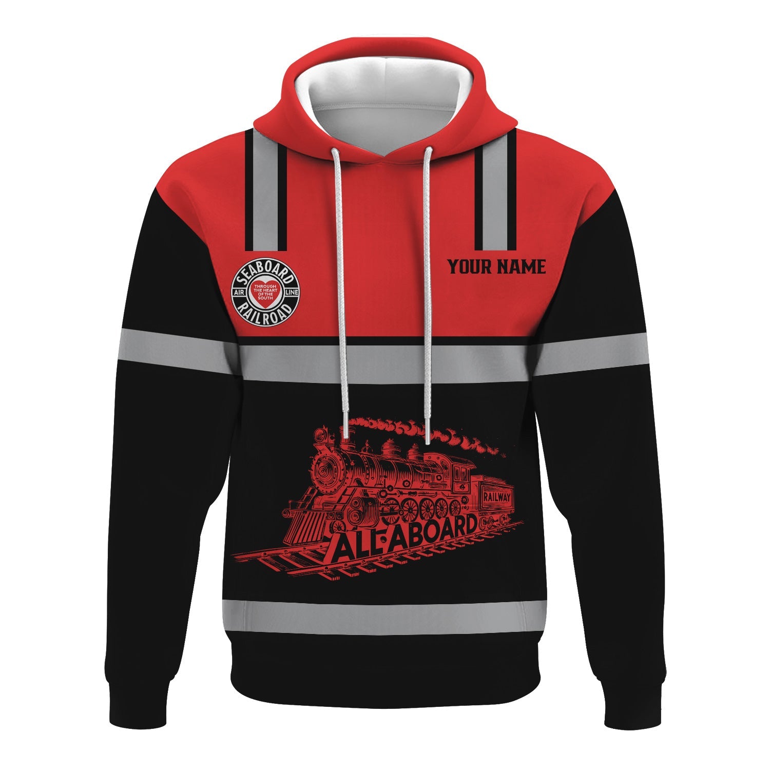 Railspirit Custom Name Seaboard Air Line Railroad Hoodie Eat Train Sleep Repeat Printed Train Zip Hoodie