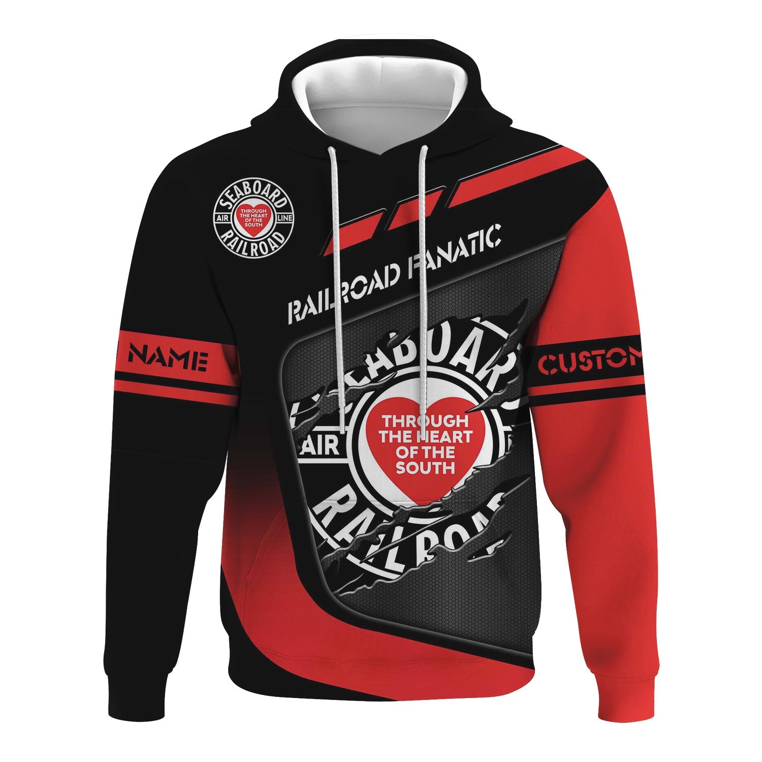 Railspirit Personalized Seaboard Air Line Railroad Hoodie Ripped Texture Style Train Zip Up Hoodie For Railroad Fanatic