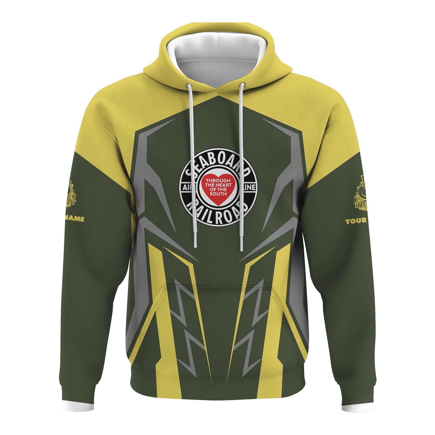 Railspirit Personalized Seaboard Air Line Railroad Hoodie Futuristic Design with Custom Job Train Zip Up Hoodie