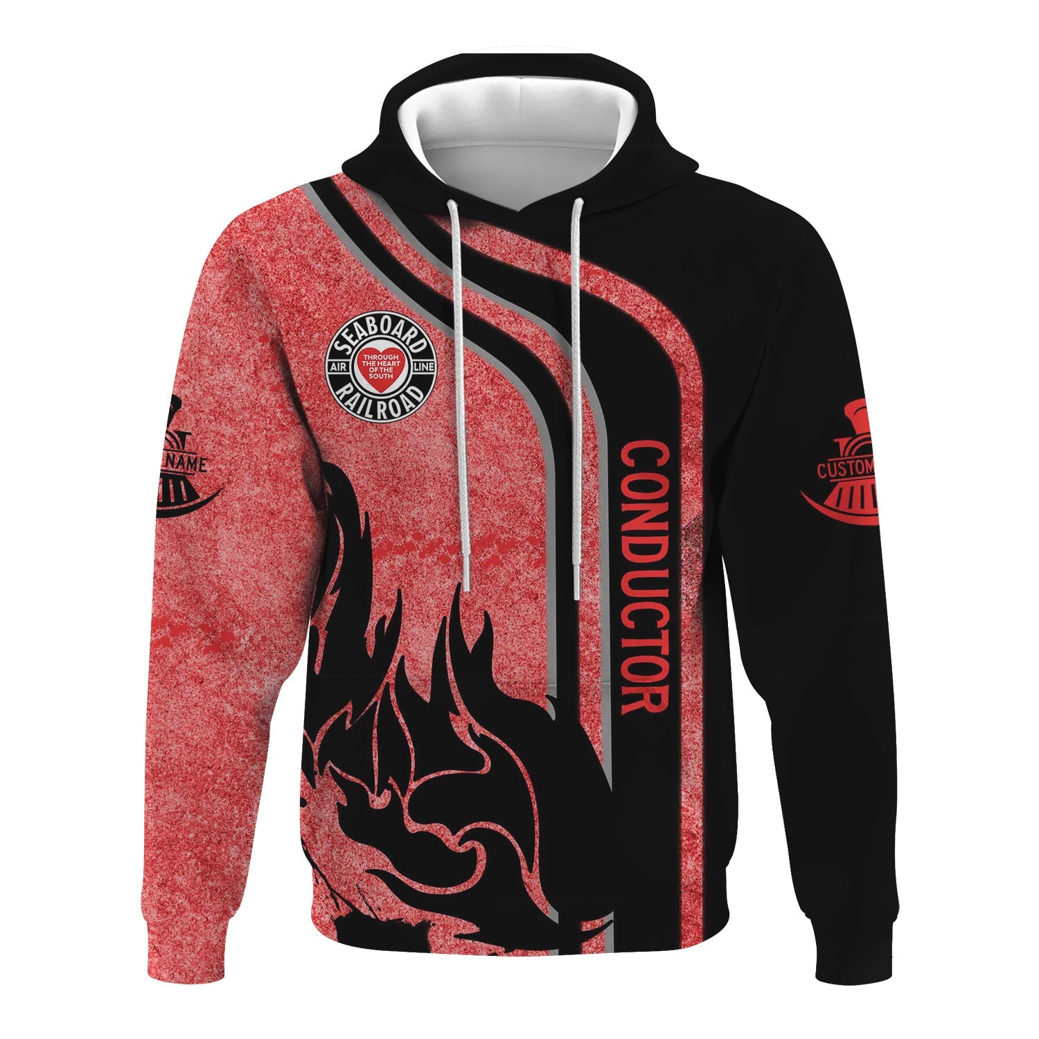 Railspirit Personalized Seaboard Air Line Railroad Hoodie Flame Design with Custom Job Position Train Zip Up Hoodie