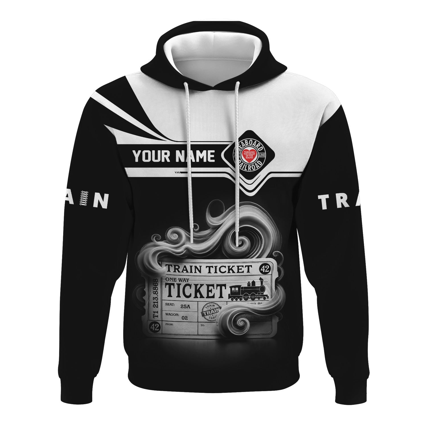 Railspirit Custom Name Seaboard Air Line Railroad Hoodie American Train Ticket Printed Zip Hoodie