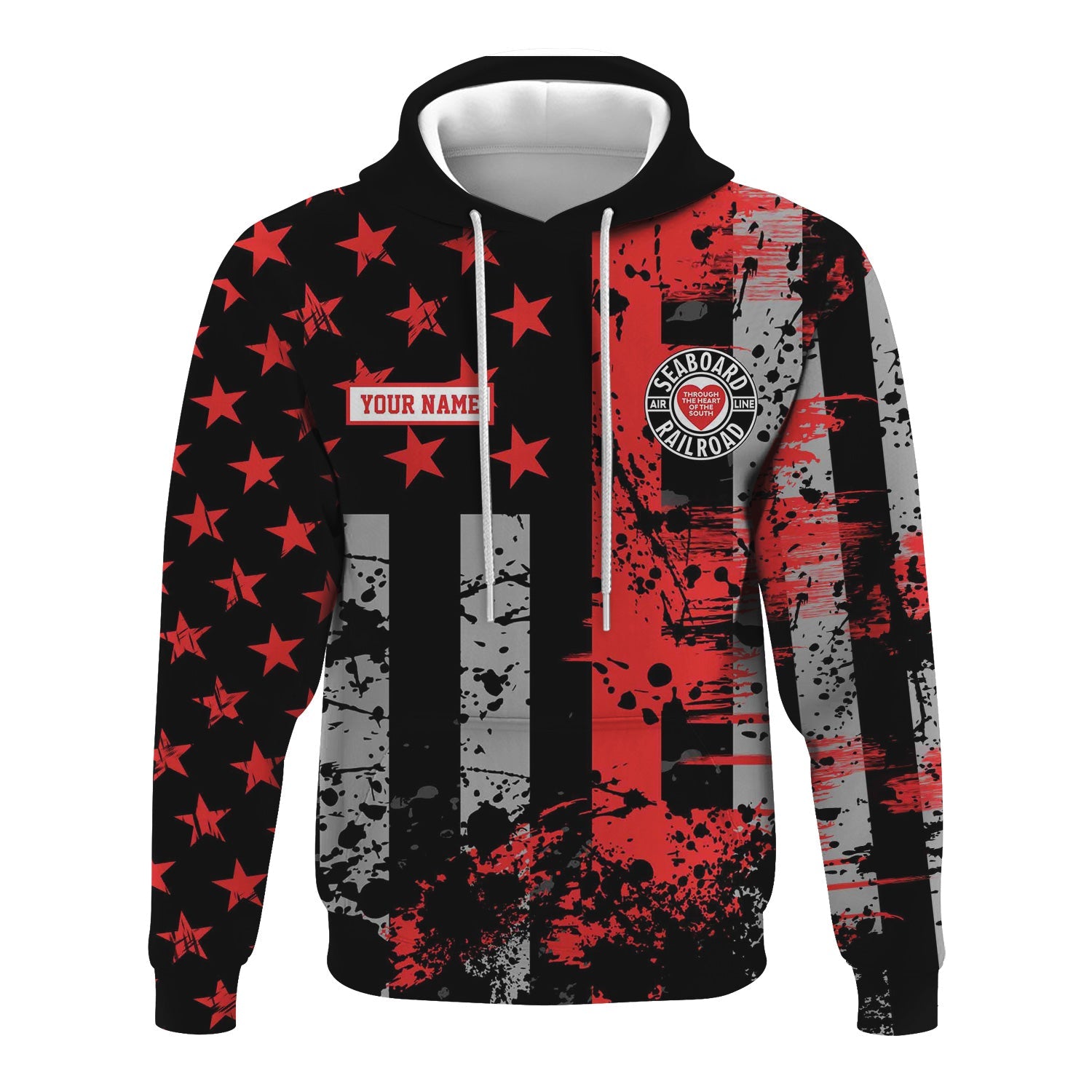 Railspirit Personalized Seaboard Air Line Railroad Hoodie Artistic Paint American Flag Style Train Zip Up Hoodie