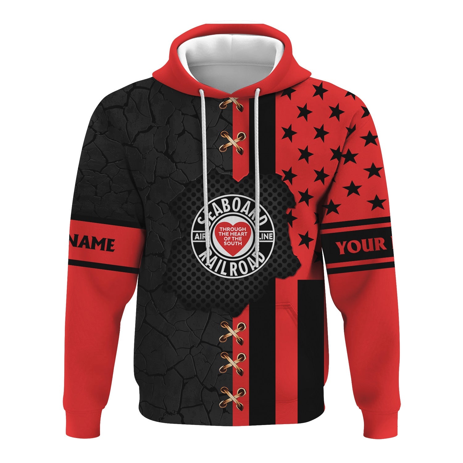 Railspirit Personalized Seaboard Air Line Railroad Hoodie American Flag with Crack Effect Train Zip Up Hoodie