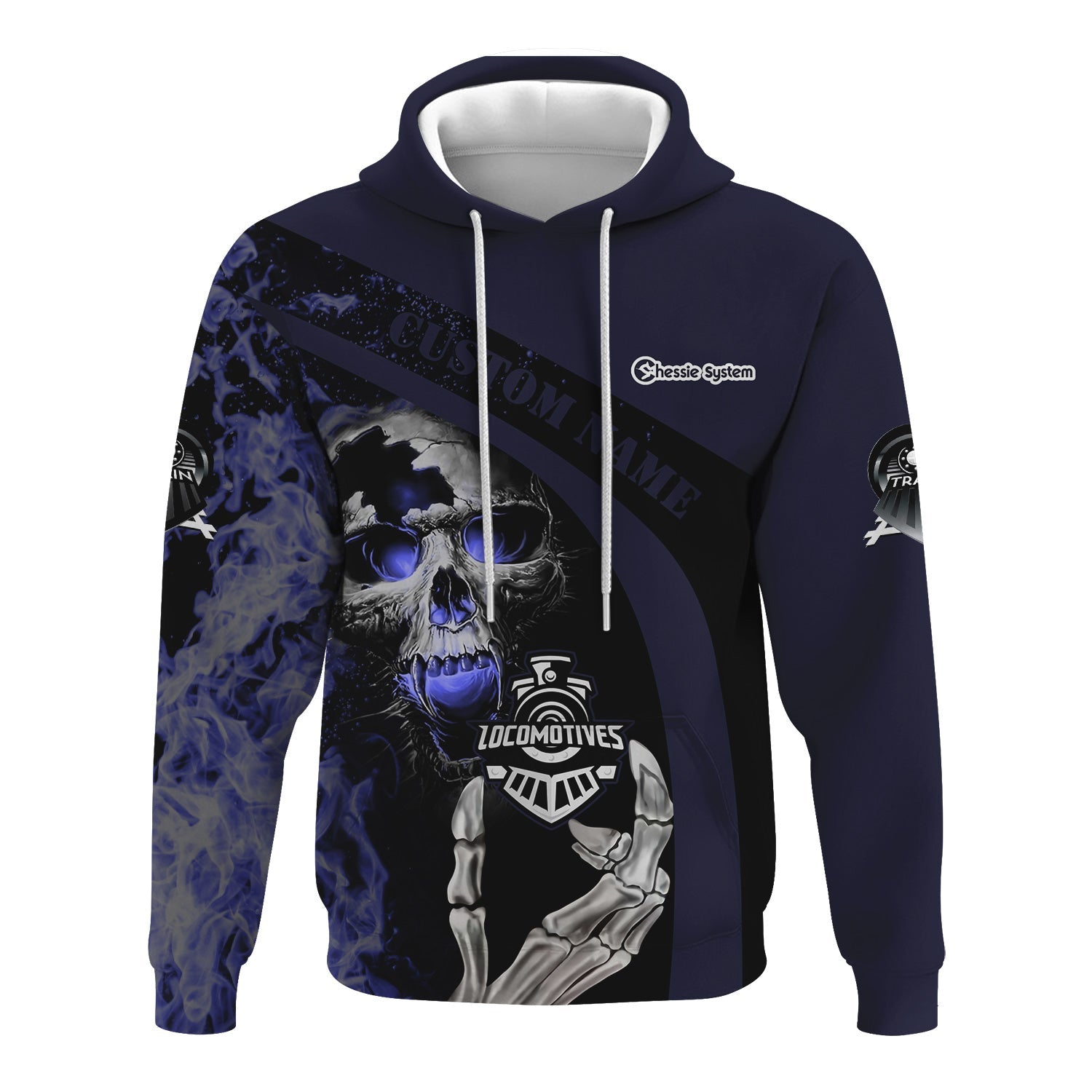 Railspirit Personalized Chessie System Railroad Hoodie Flame Skull Design Train Zip Up Hoodie for Locomotive Fans