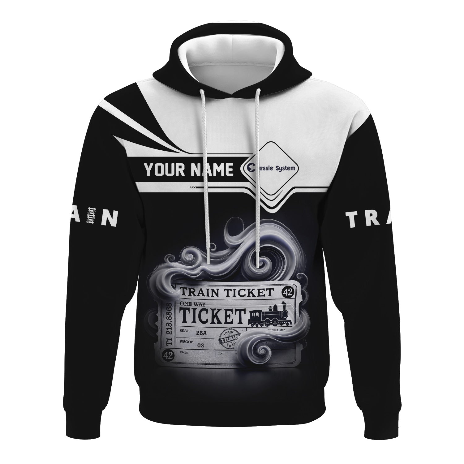 Railspirit Custom Name Chessie System Railroad Hoodie American Train Ticket Printed Zip Hoodie