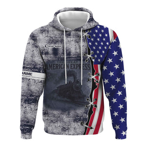 Railspirit Personalized Chessie System Railroad Hoodie Retro American Express Train With USA Flag Zip Up Hoodie