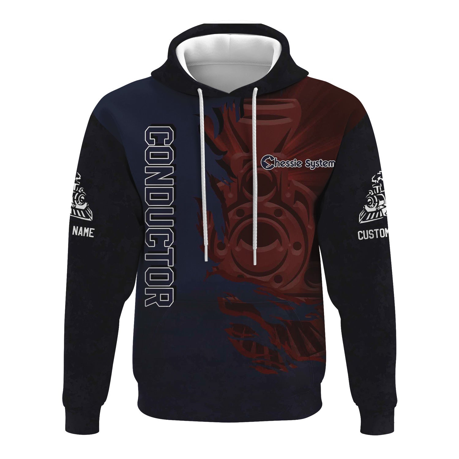 Railspirit Personalized Chessie System Railroad Hoodie Blazing Style with Custom Position Train Zip Up Hoodie