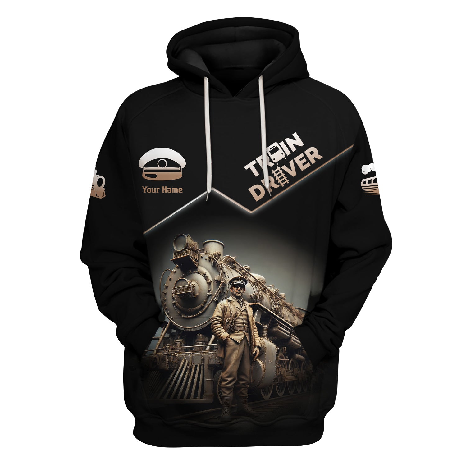 Railspirit Personalized Vintage Steam Train Driver Zip Hoodie – Railroad Gift for Train Lovers