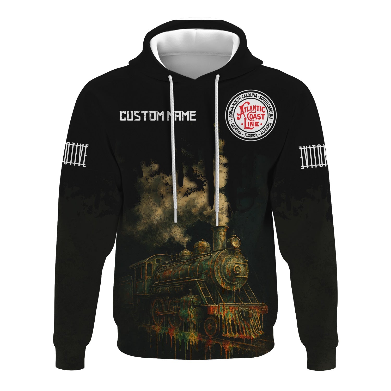 Railspirit Personalized Atlantic Coast Line Railroad Hoodie Vintage Train Art Style Zip Up Hoodie For Locomotive Fans