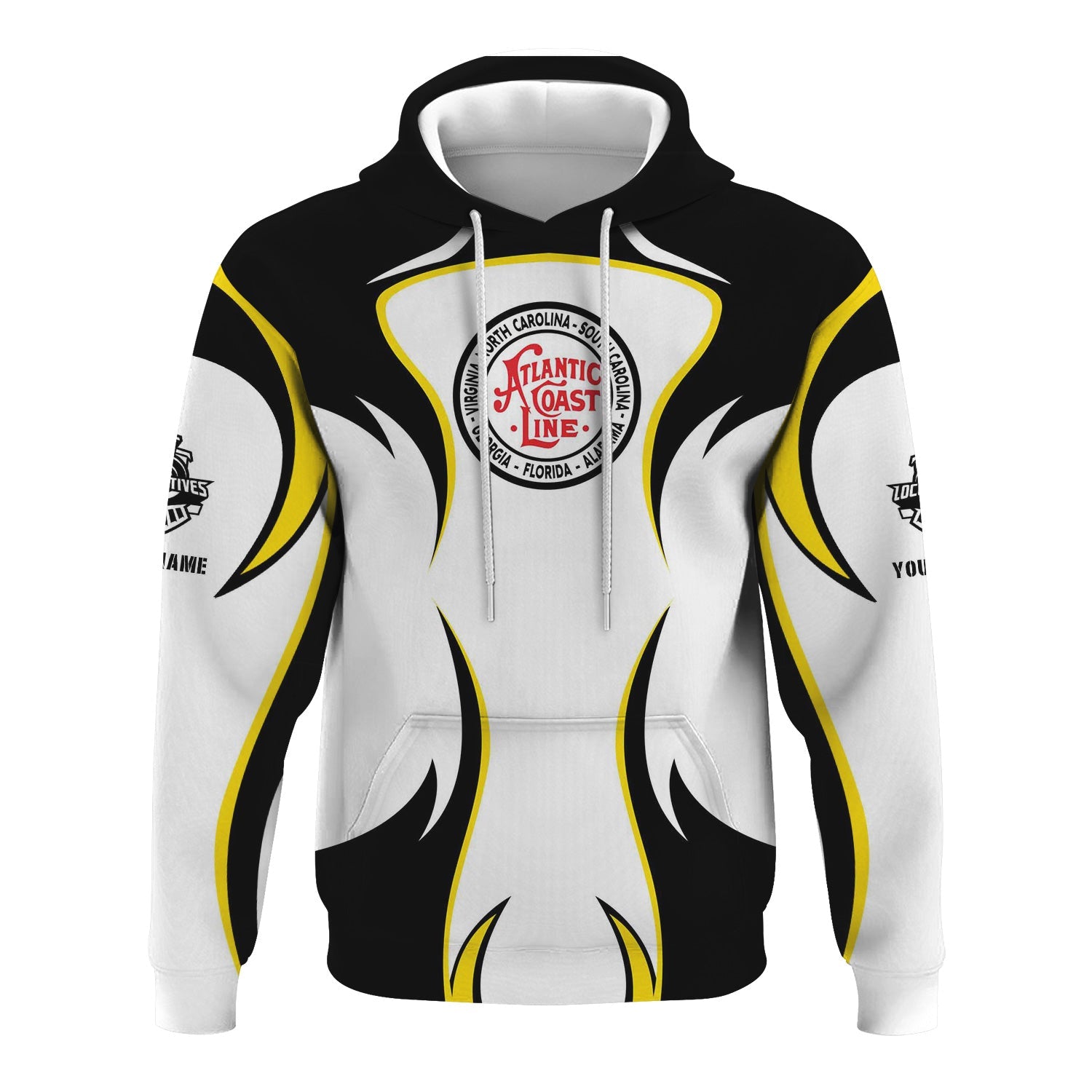 Railspirit Personalized Atlantic Coast Line Railroad Hoodie Distinctive Flame Style Zip Up Hoodie For Steam Engine Addict