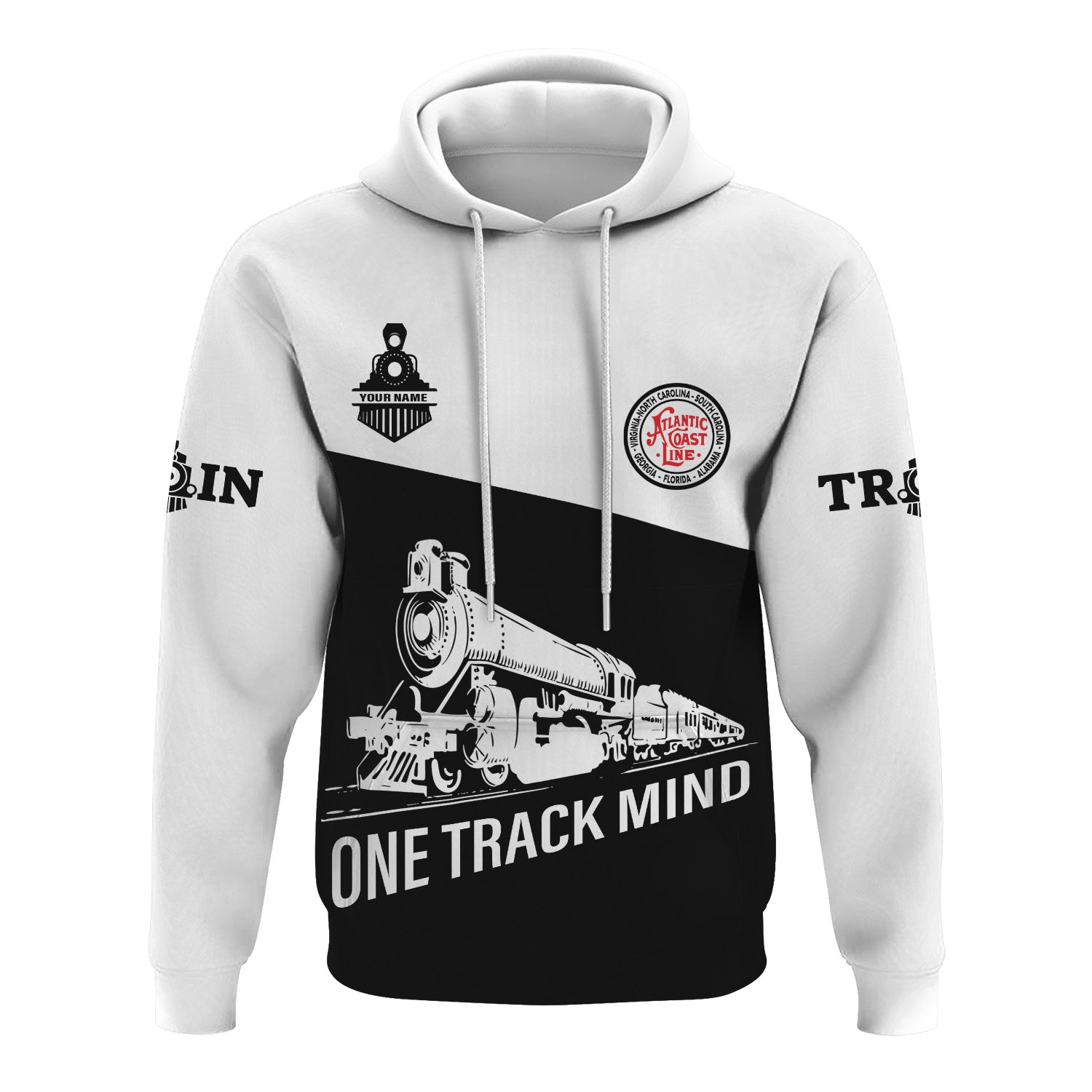 Railspirit Custom Name Atlantic Coast Line Railroad Hoodie One Track Mind Printed Zip Hoodie