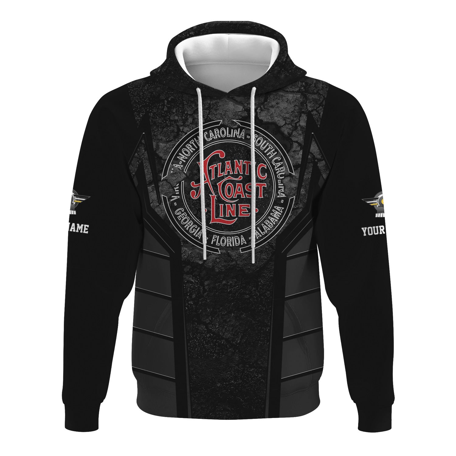 Railspirit Personalized Atlantic Coast Line Railroad Hoodie Cracked Metal Design Train Zip Up Hoodie for Rail Enthusiasts