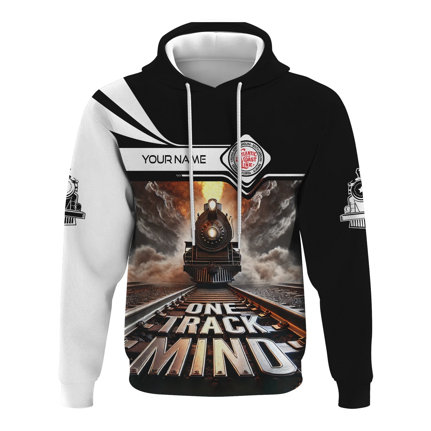 Railspirit Personalized Atlantic Coast Line Railroad Hoodie One Track Mind Train Printed ZIp Up Hoodie
