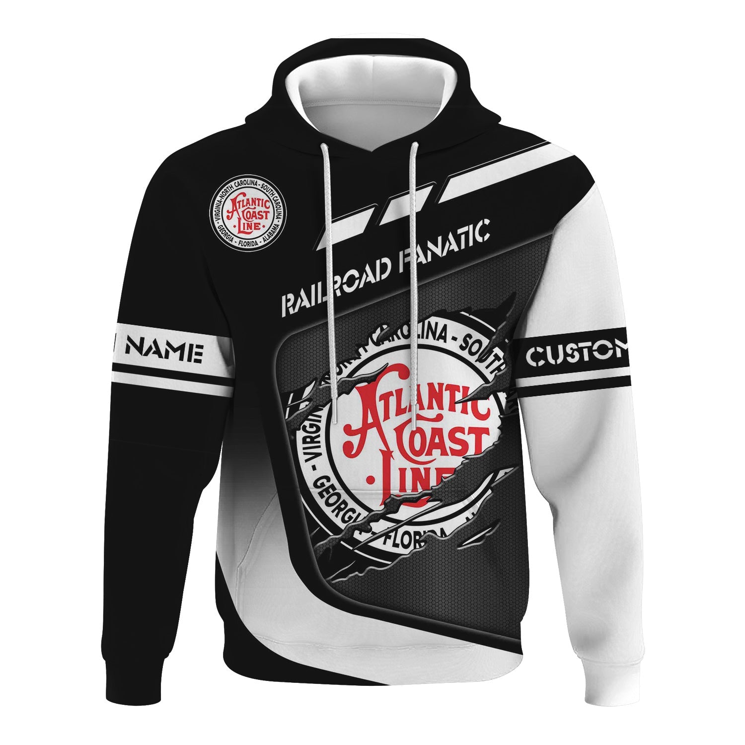 Railspirit Personalized Atlantic Coast Line Railroad Hoodie Ripped Texture Style Train Zip Up Hoodie For Railroad Fanatic