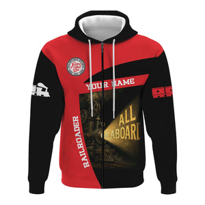Railspirit Personalized Atlantic Coast Line Railroad Hoodie All Aboard Steam Train Movie Projector Style Zip Up Hoodie
