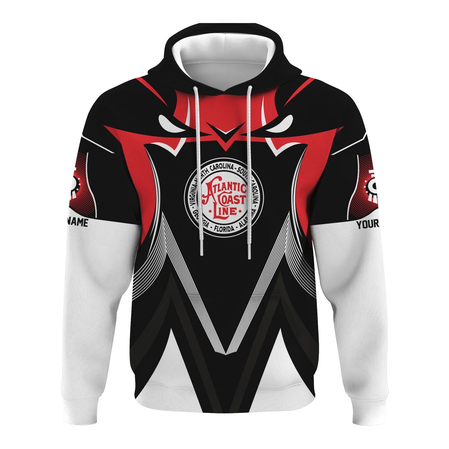 Railspirit Personalized Atlantic Coast Line Railroad Hoodie Vibrant Graphic Pattern Zip Up Hoodie For Train Enthusiasts