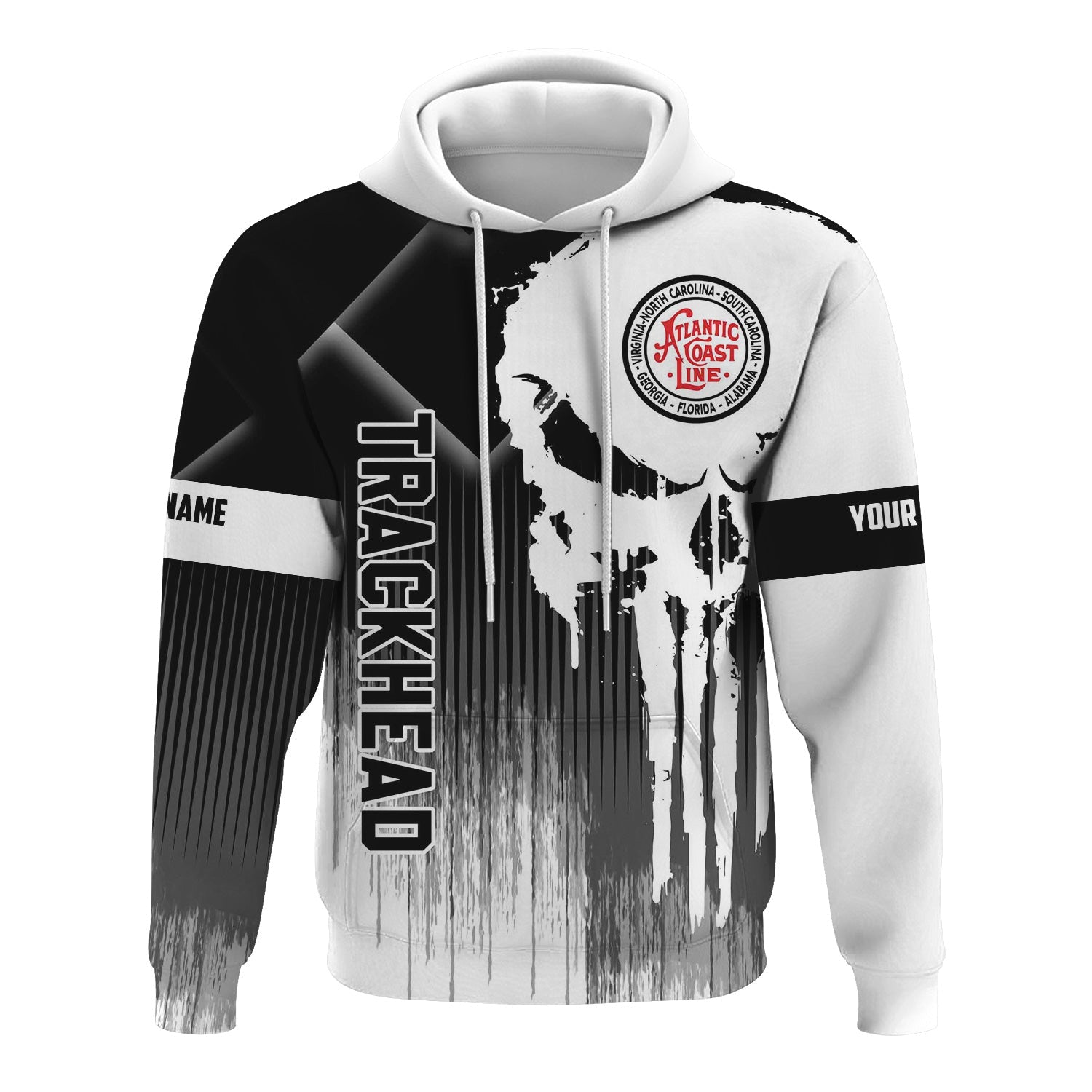 Railspirit Personalized Atlantic Coast Line Railroad Hoodie Skull Design with Custom Job Train Zip Up Hoodie for Trackhead Crew