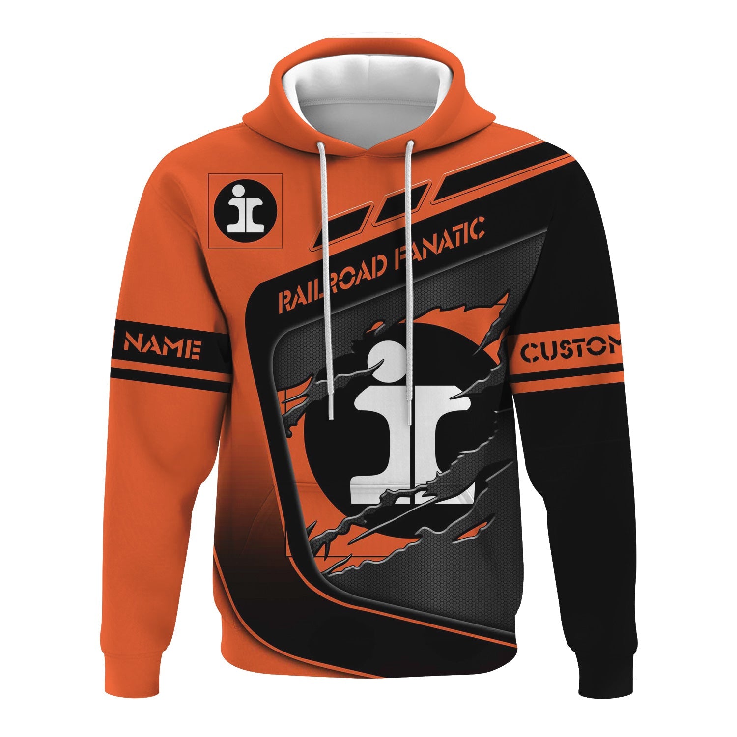 Railspirit Personalized Illinois Central Railroad Hoodie Ripped Texture Style Train Zip Up Hoodie For Railroad Fanatic