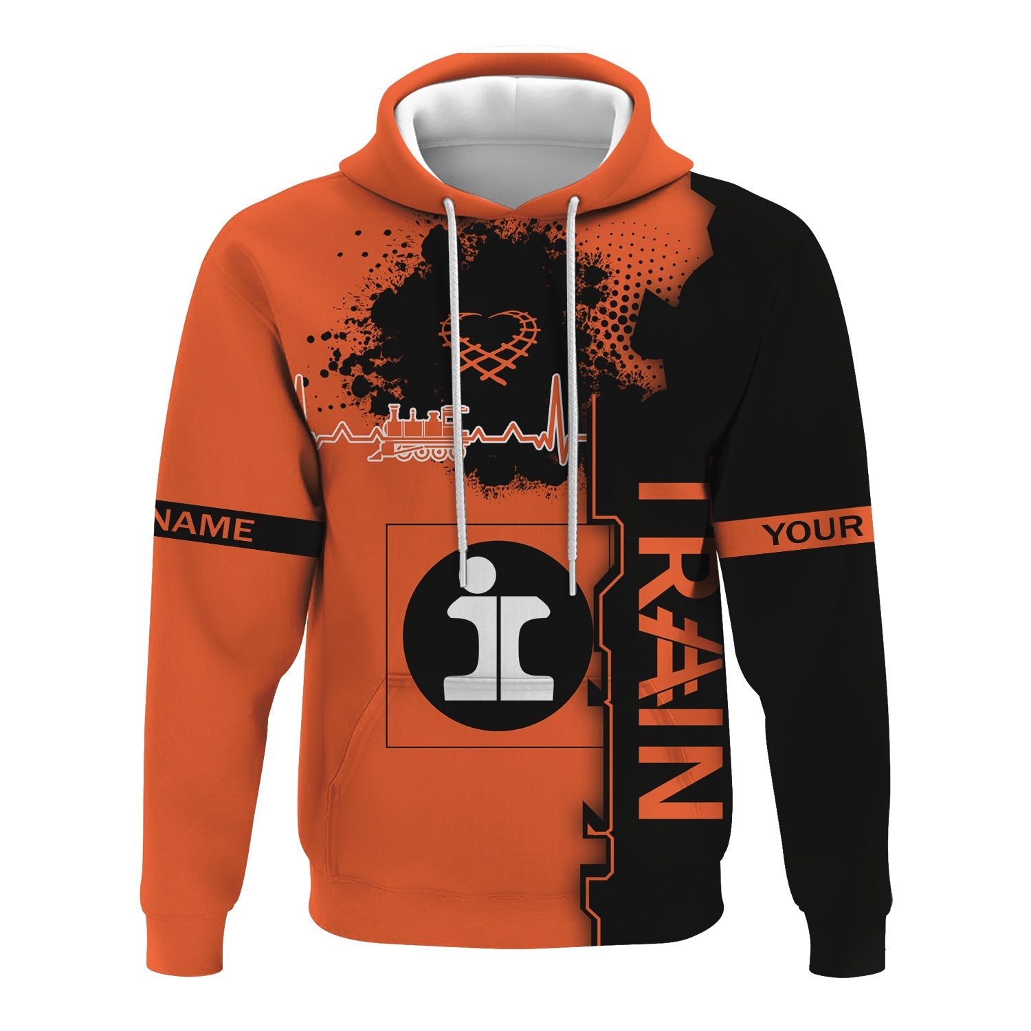 Railspirit Personalized Illinois Central Railroad Hoodie Engine Heartbeat and Track Love Style Zip Up Hoodie Gift Idea For Train Lovers