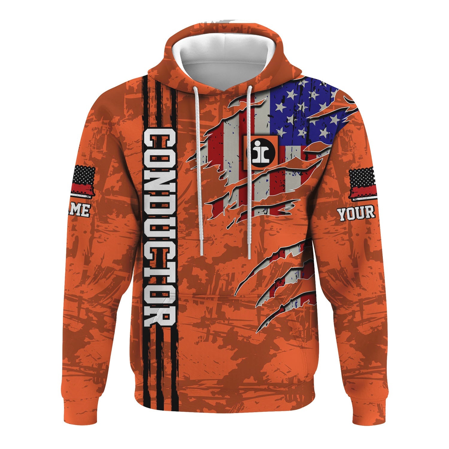 Railspirit Personalized Illinois Central Railroad Hoodie USA Flag Claw Art with Custom Job Train Zip Up Hoodie