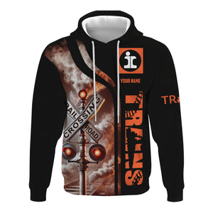 Railspirit Custom Name Illinois Central Railroad Hoodie Railroad Crossing Sign Printed Zip Hoodie