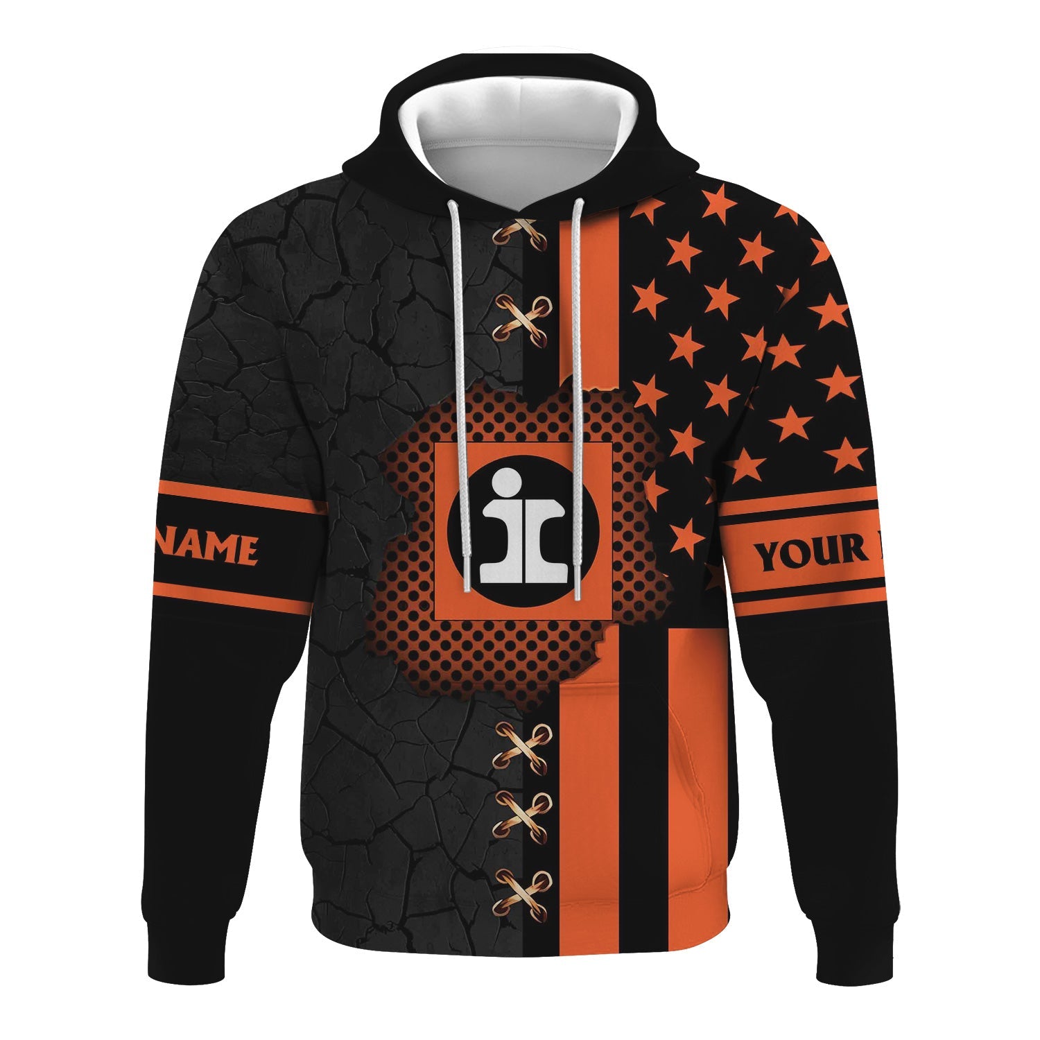 Railspirit Personalized Illinois Central Railroad Hoodie American Flag with Crack Effect Train Zip Up Hoodie