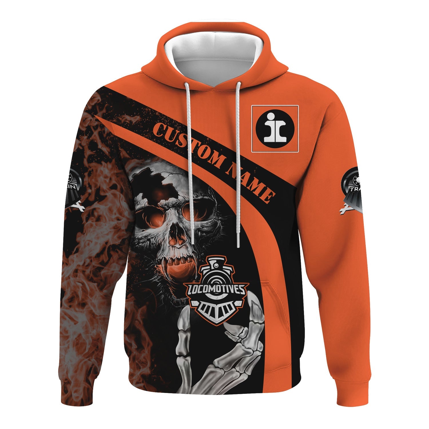 Railspirit Personalized Illinois Central Railroad Hoodie Flame Skull Design Train Zip Up Hoodie for Locomotive Fans