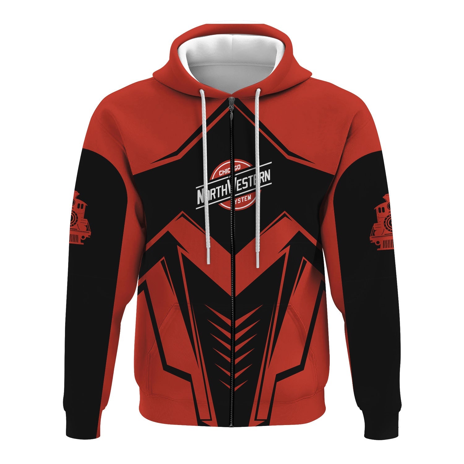Railspirit Personalized Chicago and North Western Railway Hoodie Railway Trainspotter Style Zip Up Hoodie Gift Idea For Foamers