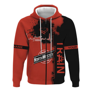 Railspirit Personalized Chicago and North Western Railway Hoodie Engine Heartbeat and Track Love Style Zip Up Hoodie Gift Idea For Train Lovers