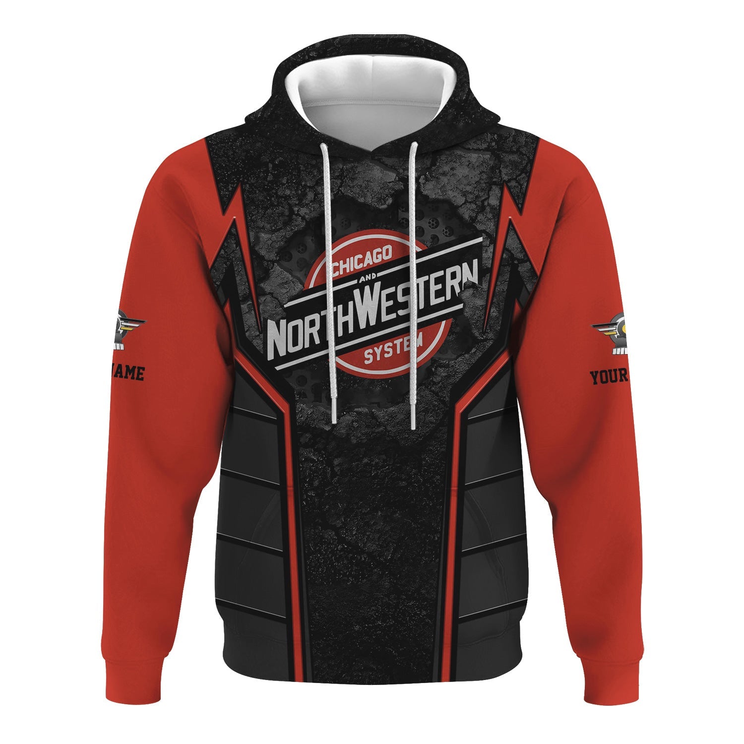 Railspirit Personalized Chicago and North Western Railway Hoodie Cracked Metal Design Train Zip Up Hoodie for Rail Enthusiasts