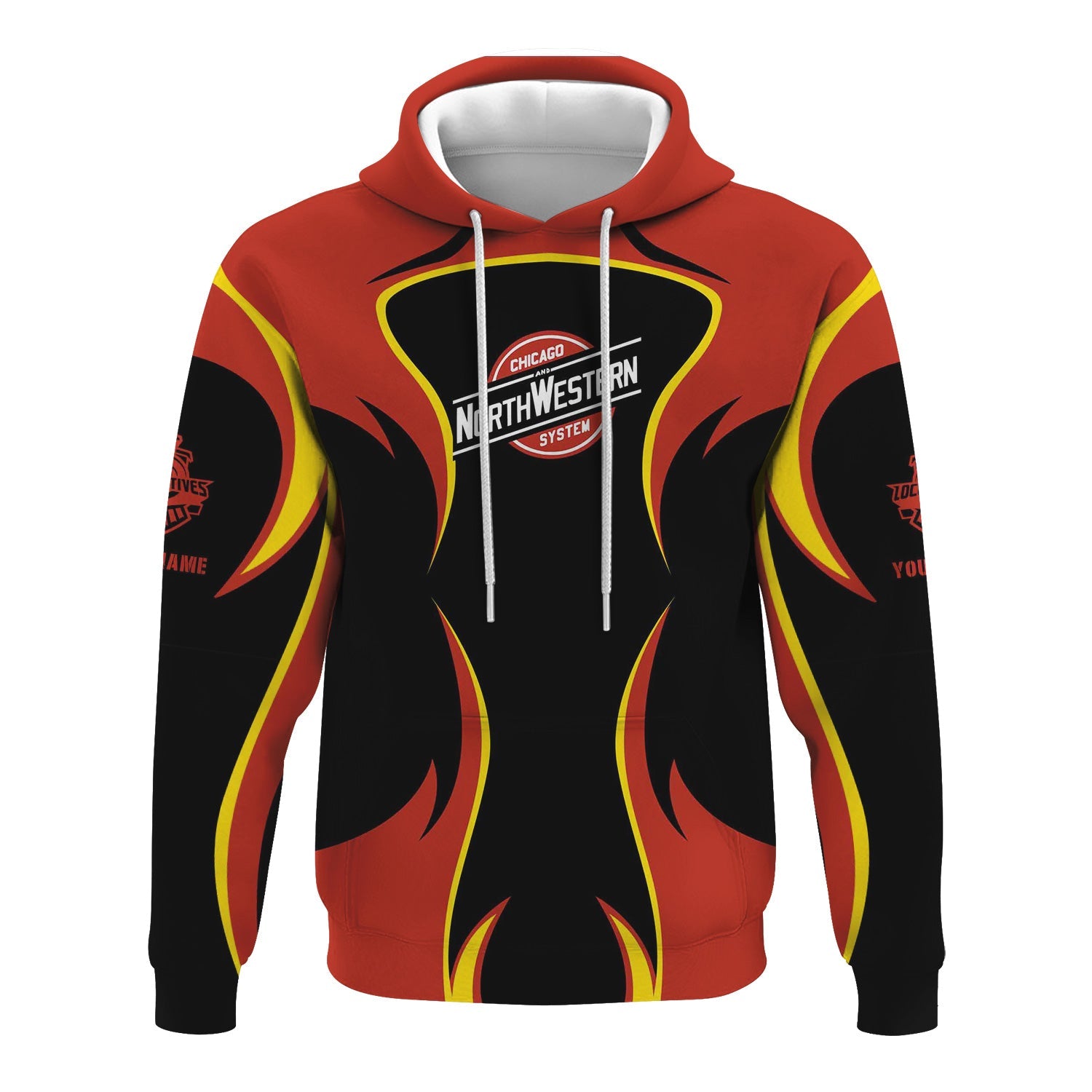 Railspirit Personalized Chicago and North Western Railway Hoodie Distinctive Flame Style Zip Up Hoodie For Steam Engine Addict