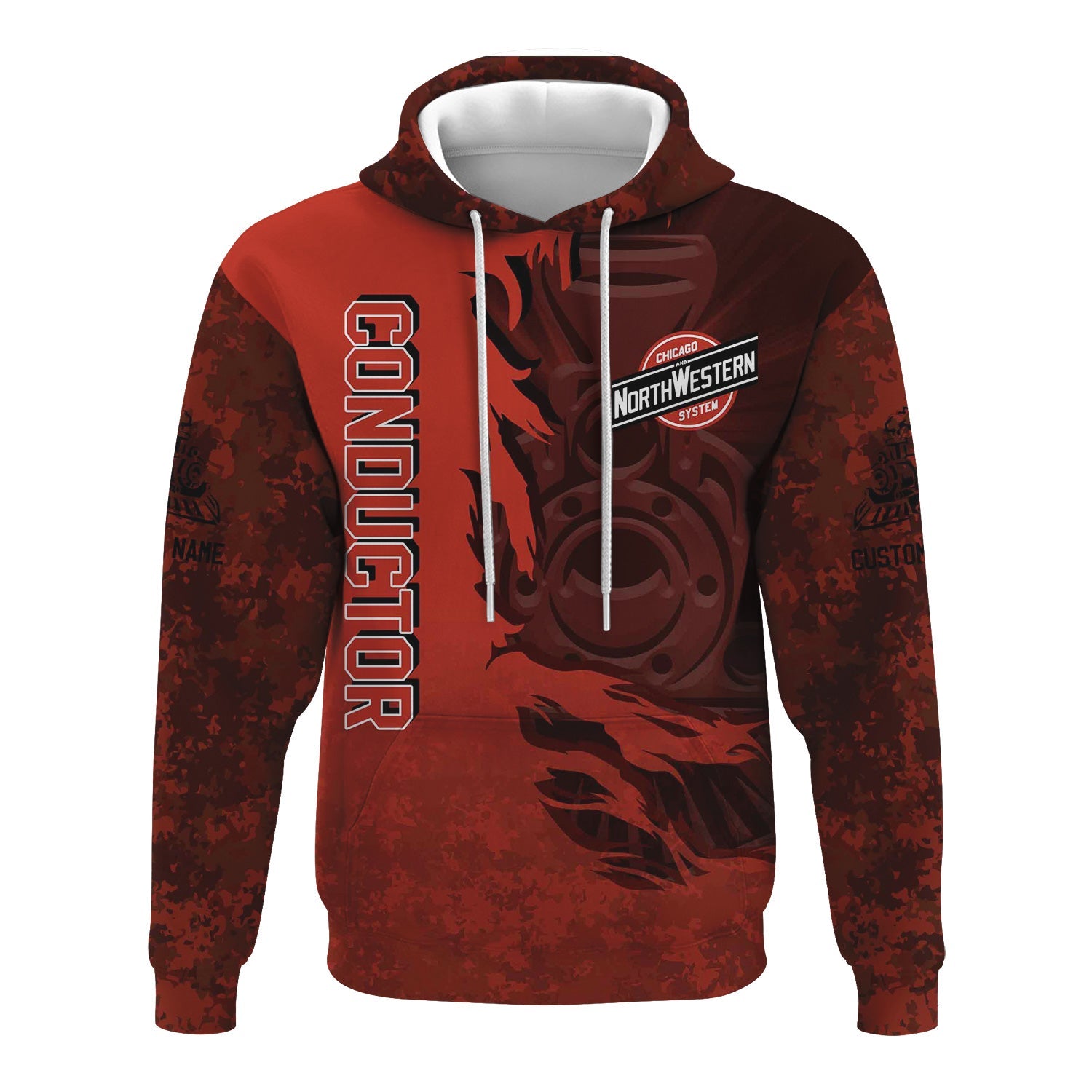 Railspirit Personalized Chicago and North Western Railway Hoodie Blazing Style with Custom Position Train Zip Up Hoodie