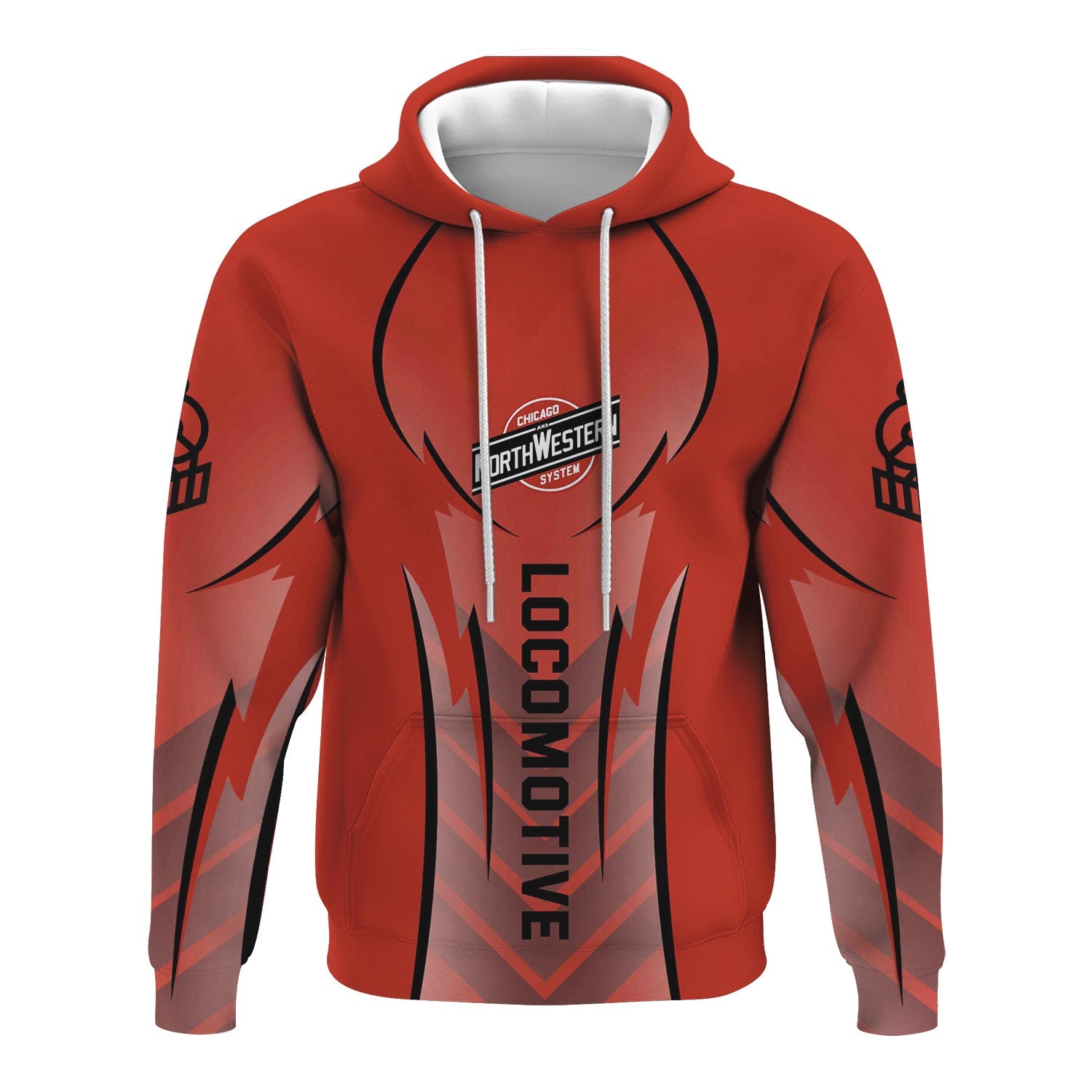 Railspirit Personalized Chicago and North Western Railway Hoodie Striking Line Style Train Zip Up Hoodie For Locomotive Lovers