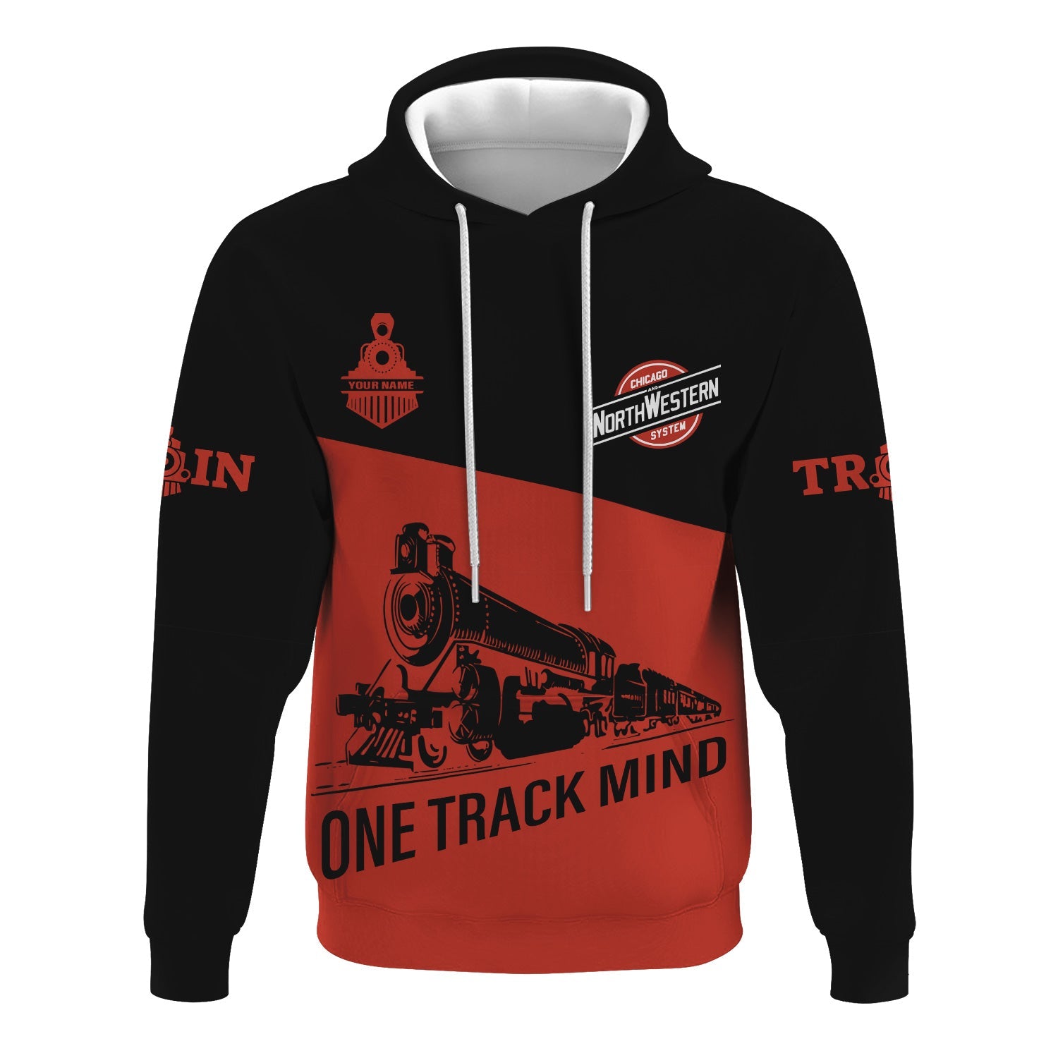 Railspirit Custom Name Chicago and North Western Railway Hoodie One Track Mind Printed Zip Hoodie
