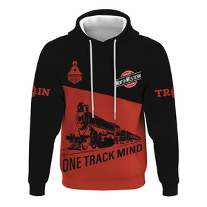 Railspirit Custom Name Chicago and North Western Railway Hoodie One Track Mind Printed Zip Hoodie