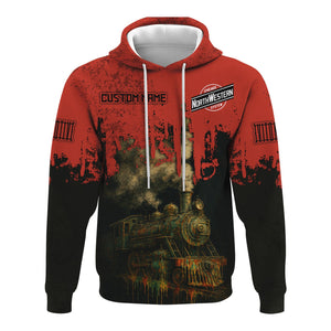 Railspirit Personalized Chicago and North Western Railway Hoodie Vintage Train Art Style Zip Up Hoodie For Locomotive Fans