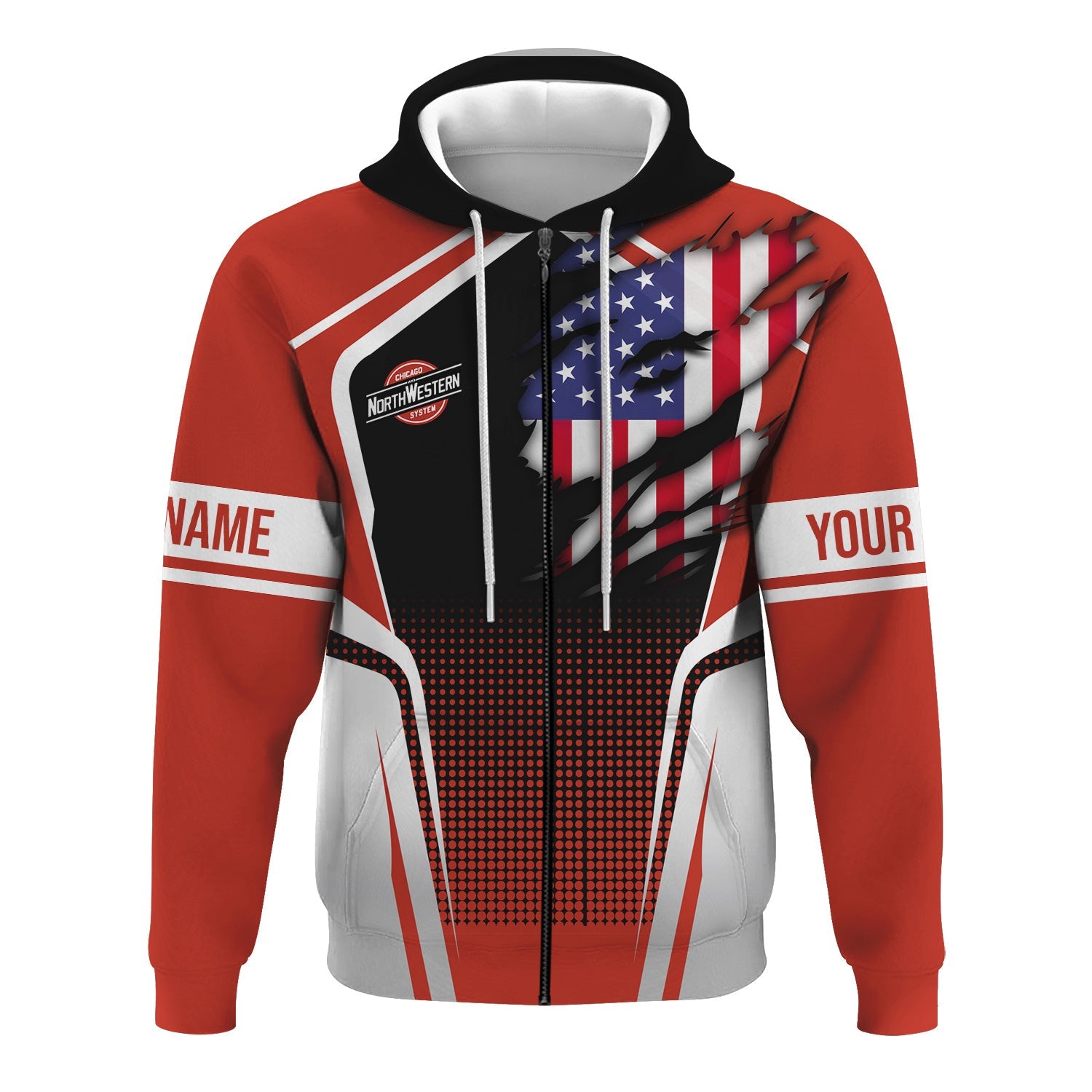 Railspirit Personalized Chicago and North Western Railway Hoodie American Eagle Vintage Train Zip Up Hoodie