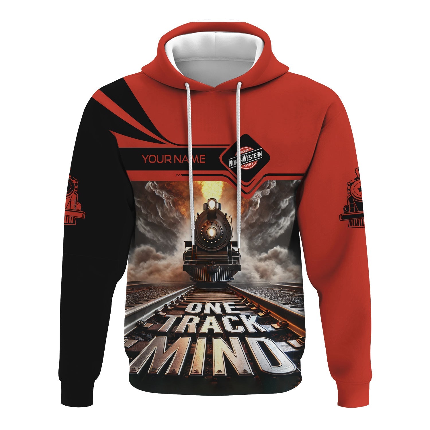 Railspirit Personalized Chicago and North Western Railway Hoodie One Track Mind Train Printed ZIp Up Hoodie