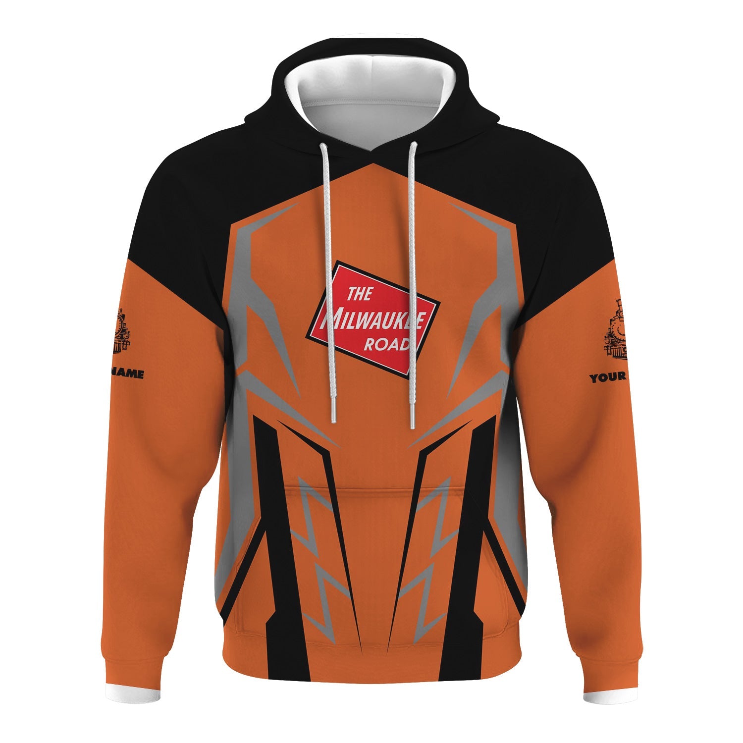 Railspirit Personalized Chicago, Milwaukee, St. Paul and Pacific Railroad Hoodie Futuristic Design with Custom Job Milwaukee Road Train Zip Up Hoodie