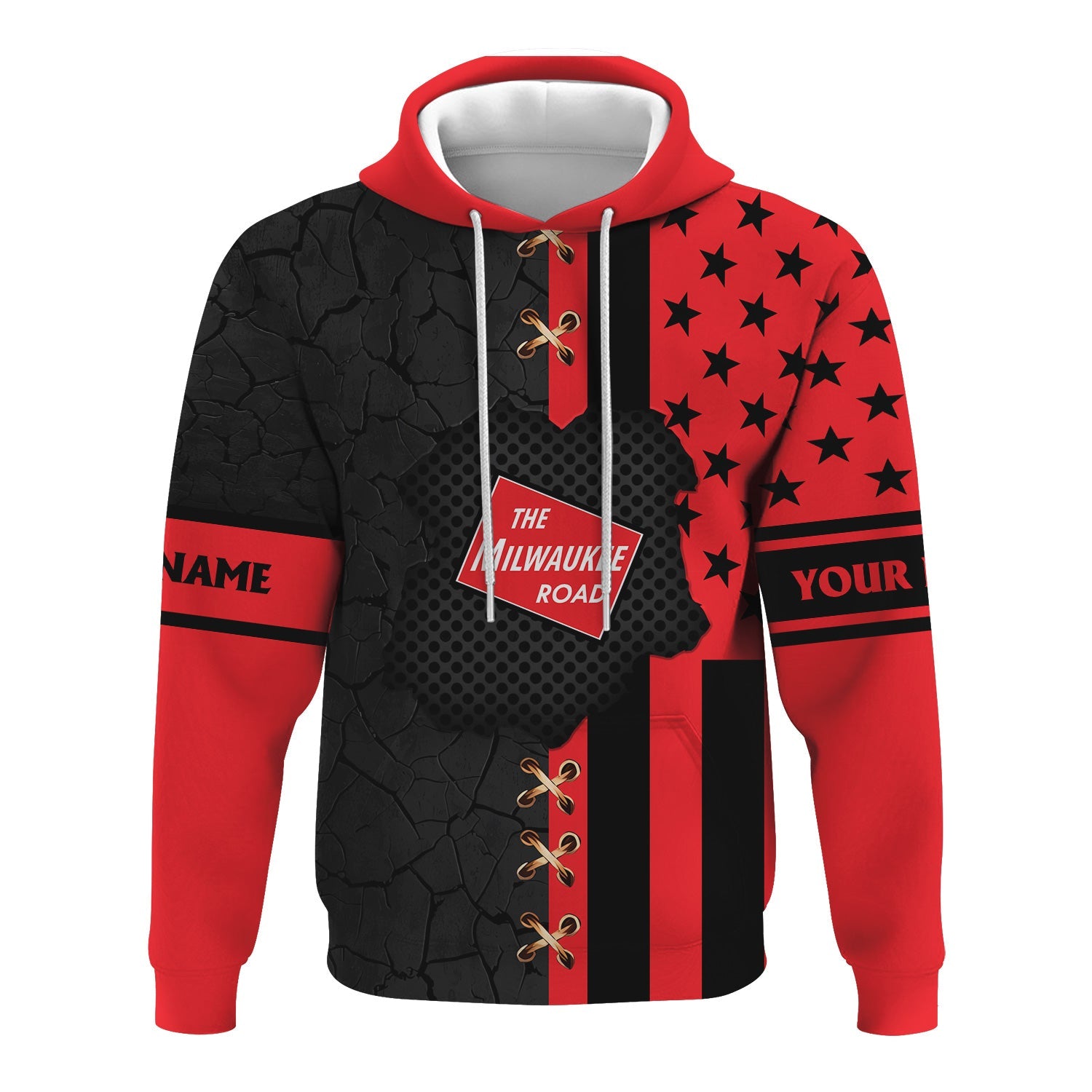 Railspirit Personalized Chicago, Milwaukee, St. Paul and Pacific Railroad Hoodie American Flag with Crack Effect Milwaukee Road Train Zip Up Hoodie