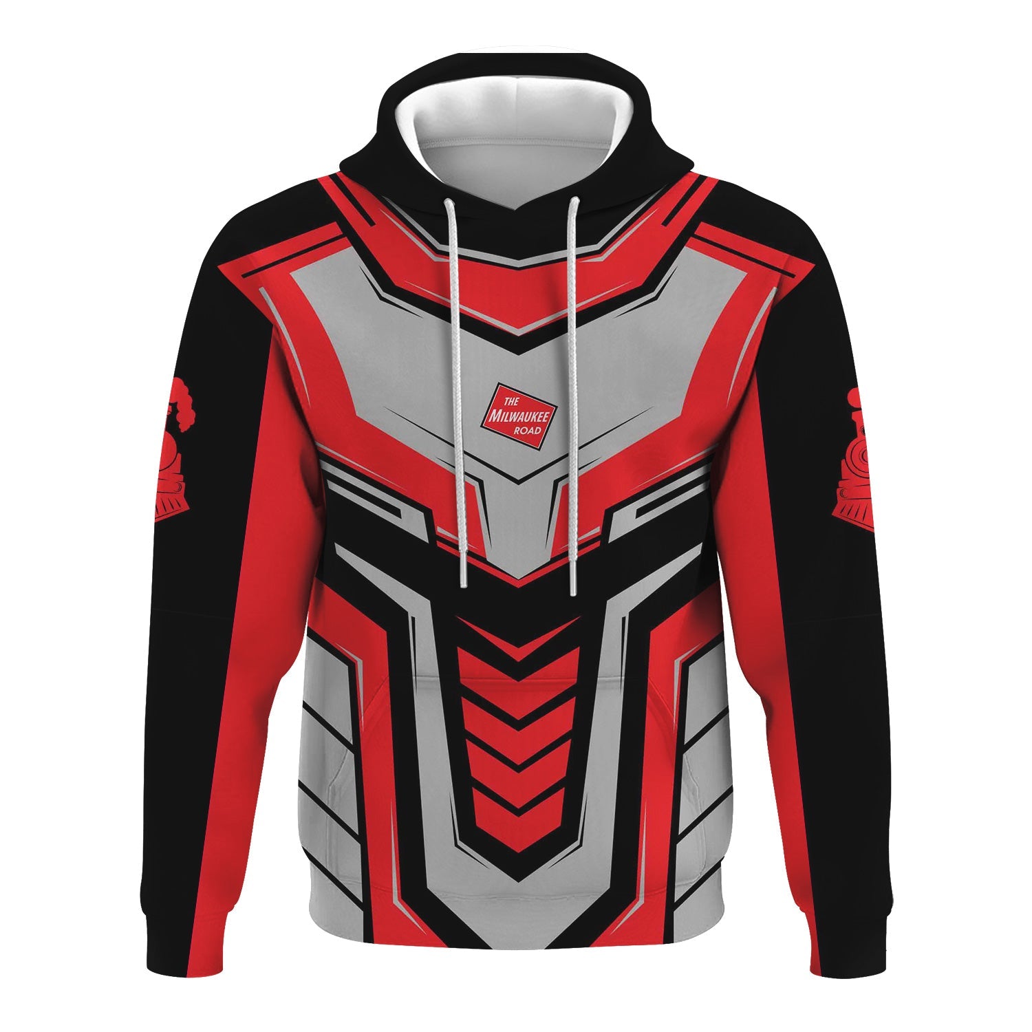 Railspirit Personalized Chicago, Milwaukee, St. Paul and Pacific Railroad Hoodie Armor-Inspired Design Milwaukee Road Train Zip Up Hoodie