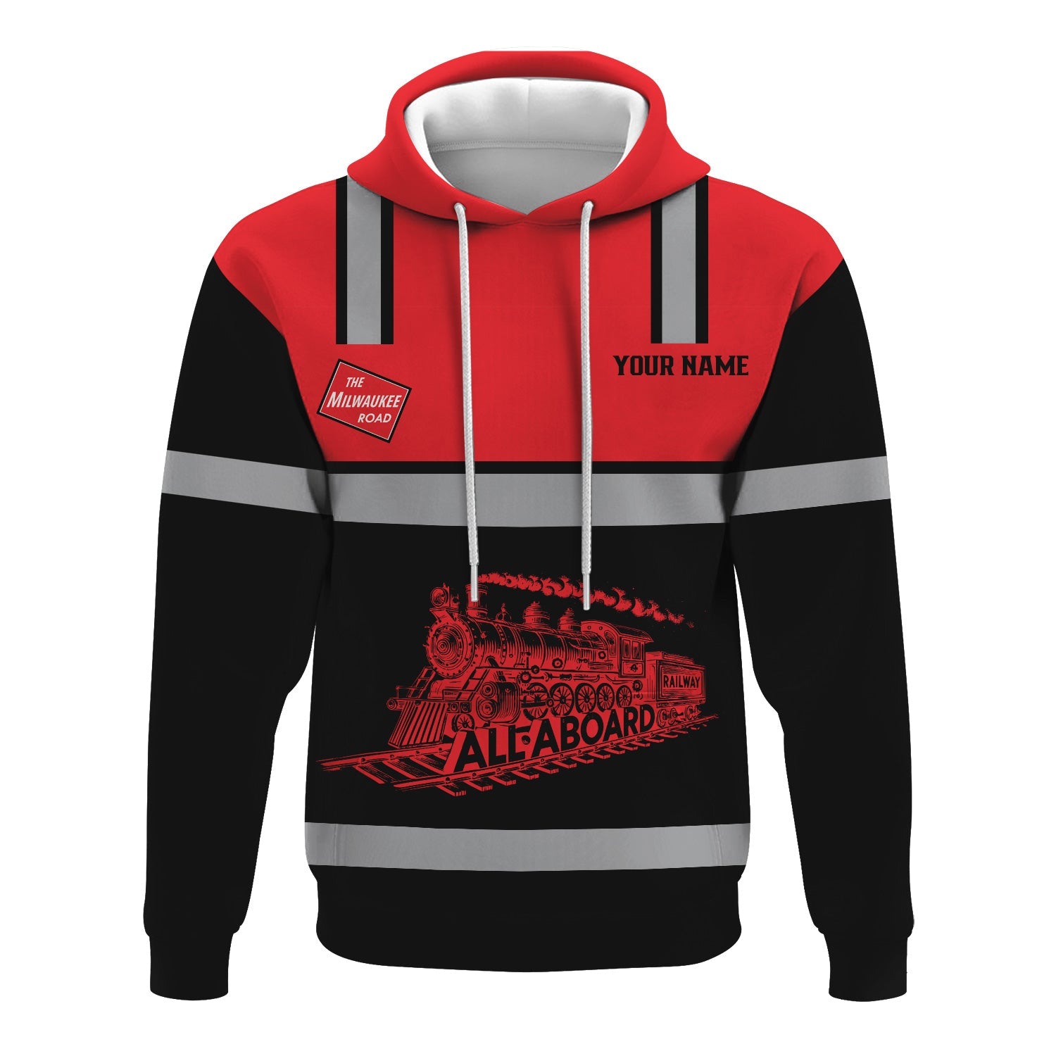 Railspirit Custom Name Chicago, Milwaukee, St. Paul and Pacific Railroad Hoodie Eat Train Sleep Repeat Milwaukee Road Printed Train Zip Hoodie