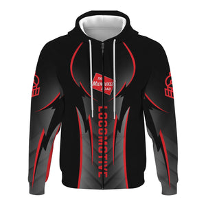 Railspirit Personalized Chicago, Milwaukee, St.Paul and Pacific Railroad Hoodie Striking Line Milwaukee Road Train Zip Up Hoodie For Locomotive Lover