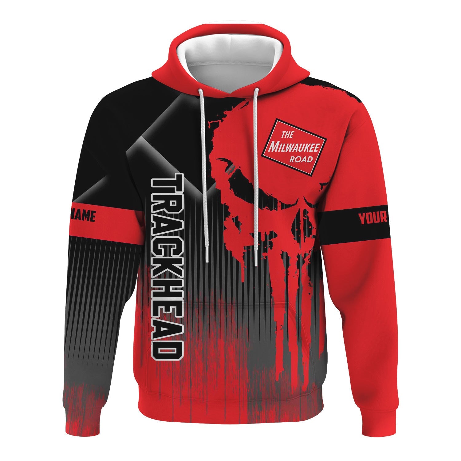 Railspirit Personalized Chicago, Milwaukee, St. Paul and Pacific Railroad Hoodie Skull Design with Custom Job Milwaukee Road Train Zip Up Hoodie