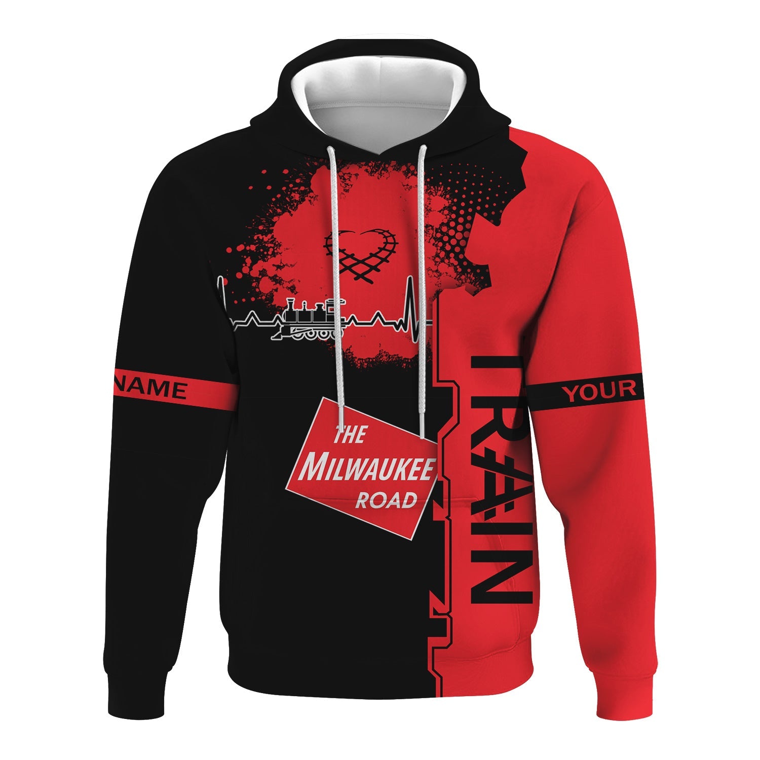 Railspirit Personalized Chicago, Milwaukee, St. Paul and Pacific Railroad Hoodie Engine Heartbeat and Track Love Style Milwaukee Road Zip Up Hoodie