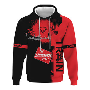 Railspirit Personalized Chicago, Milwaukee, St. Paul and Pacific Railroad Hoodie Engine Heartbeat and Track Love Style Milwaukee Road Zip Up Hoodie