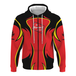 Railspirit Personalized Chicago, Milwaukee, St. Paul and Pacific Railroad Hoodie Distinctive Flame Style Zip Up Hoodie For Steam Engine Addict
