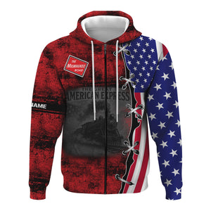 Railspirit Personalized Chicago, Milwaukee, St. Paul and Pacific Railroad Hoodie Retro American Express Train USA Flag Milwaukee Road Zip Up Hoodie